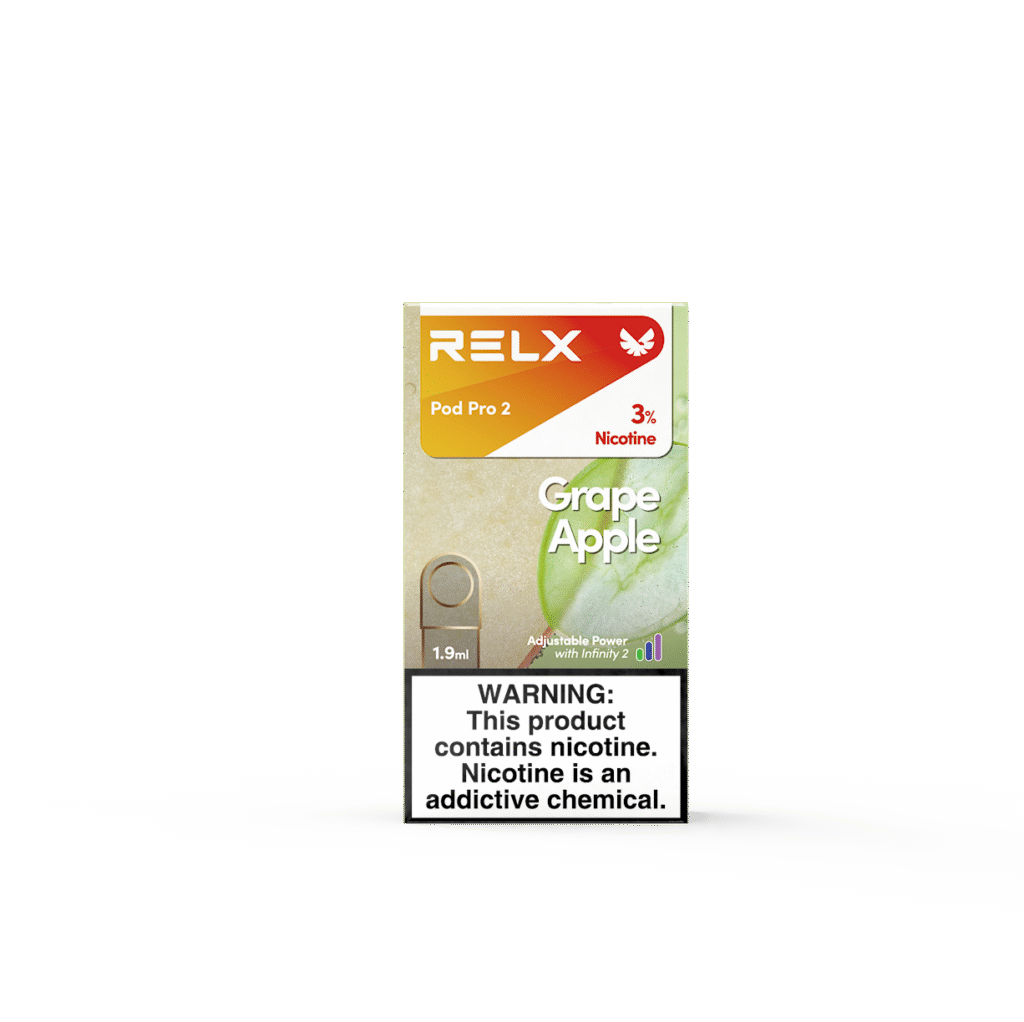 RELX煙彈 RELX5代煙彈RELX6代煙彈 18 Package Rendering Front RELX Pod Pro 2 1 Pod Pack Grape Apple 30mg g STD M 6972890399493